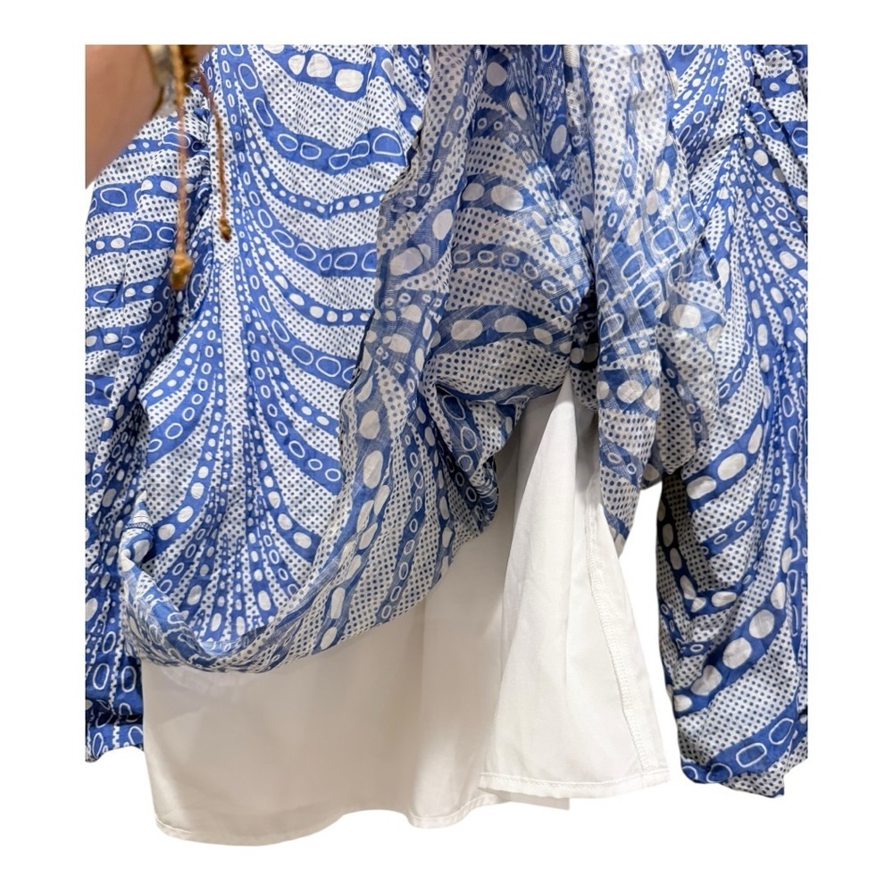 Marie Oliver Blue & White Linen Blend Puff Sleeve Blouse Top Size 1 - Picture 6 of 7